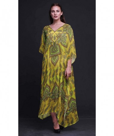 Cover-Ups Floral & Paisley Ladies Plus Size Kaftan Summer Wear Beach Coverup Kimono Caftan - Yellow - CM18NCN07WA $47.60