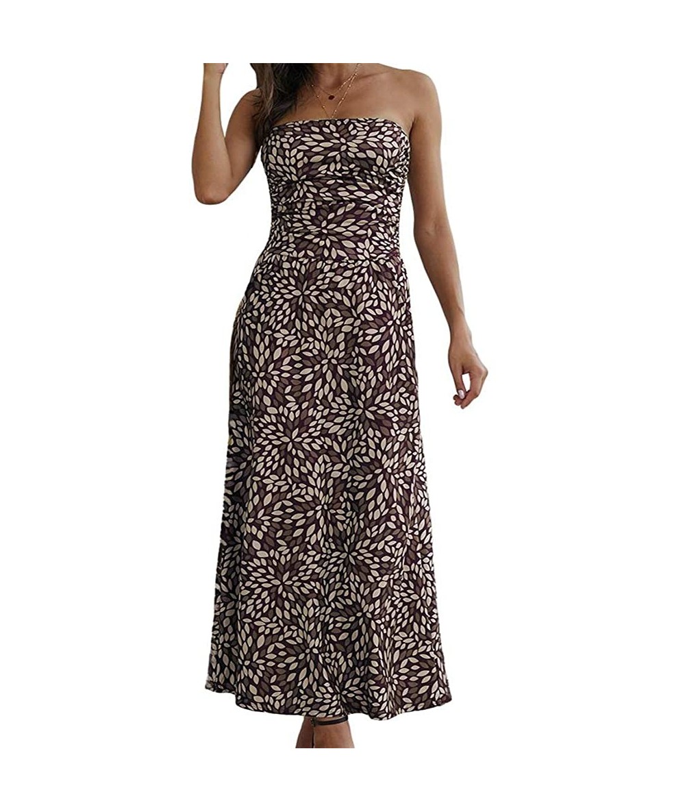 Cover-Ups Smocked Chest Strapless Tube Long Maxi Beach Cover-up Dress - Z-brown - C719G3XWXYR $47.68