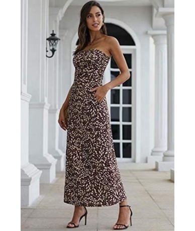 Cover-Ups Smocked Chest Strapless Tube Long Maxi Beach Cover-up Dress - Z-brown - C719G3XWXYR $47.68