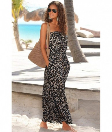 Cover-Ups Smocked Chest Strapless Tube Long Maxi Beach Cover-up Dress - Z-brown - C719G3XWXYR $47.68