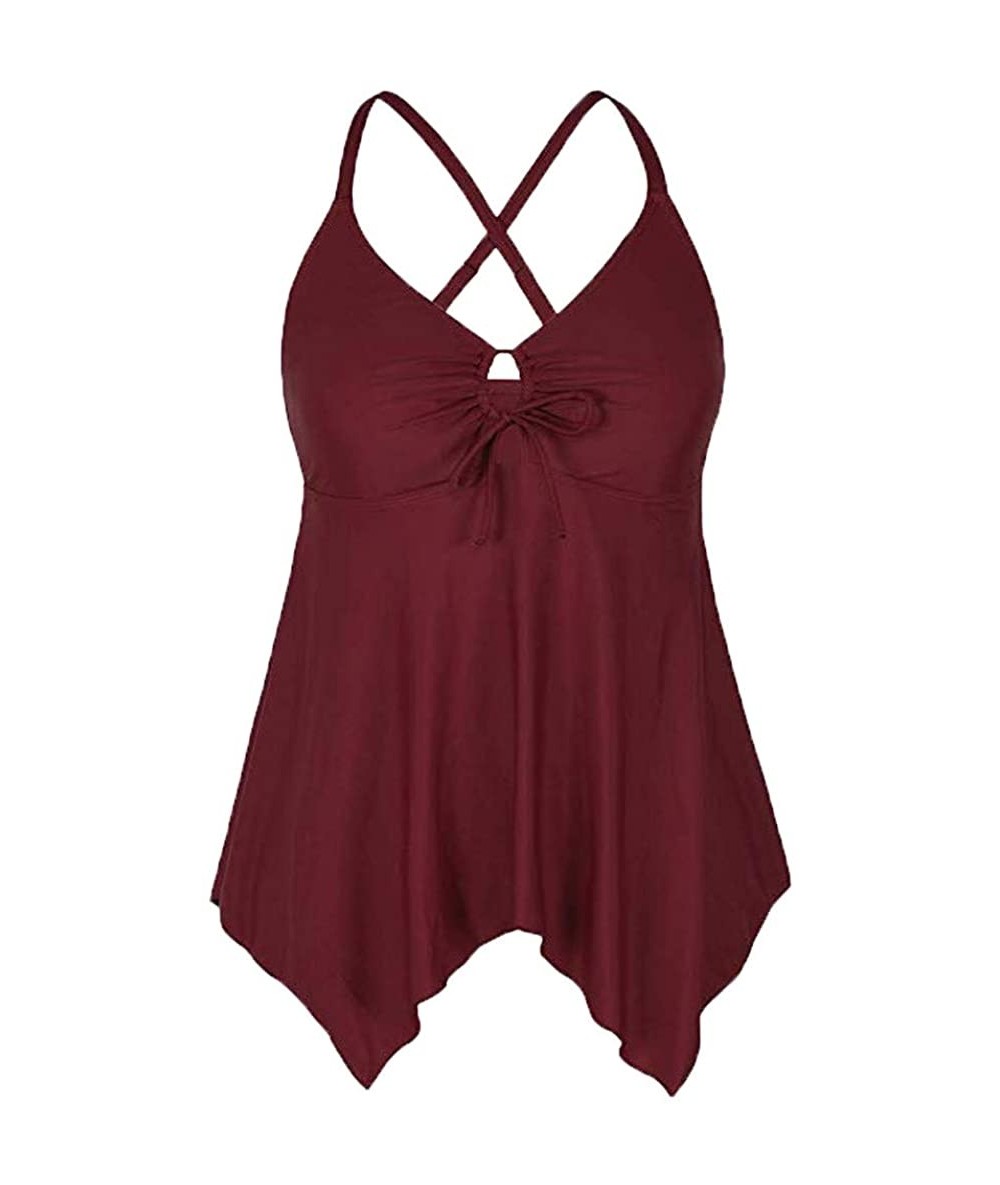 Bottoms One Piece Swimsuits for Women Fashion Swimwear Bikini Flowy Crossback Plus Size Tankini Top - Winered - CB194CNMMS3 $...