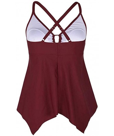 Bottoms One Piece Swimsuits for Women Fashion Swimwear Bikini Flowy Crossback Plus Size Tankini Top - Winered - CB194CNMMS3 $...