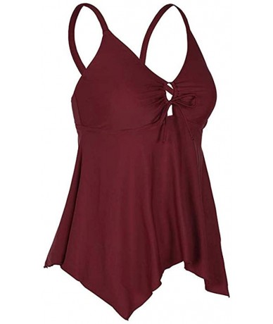 Bottoms One Piece Swimsuits for Women Fashion Swimwear Bikini Flowy Crossback Plus Size Tankini Top - Winered - CB194CNMMS3 $...