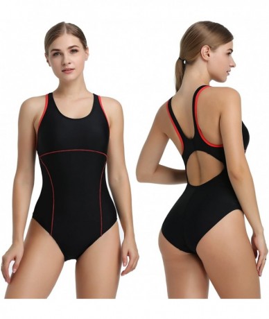 Racing Womens Athletic Racerback One Piece Swimsuits Traning Racing Bathing Suit Sport Swimwear - Black - C318ED90QWM $42.22