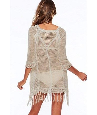 Cover-Ups Women Summer Beach Tops Sexy Perspective Cover Dresses Bikini Cover-ups Net Coverups - Tassels Beige - CD18SIXQR8X ...