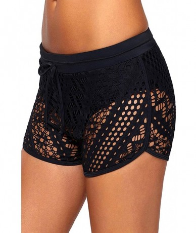 Board Shorts Women's Hollow Out Lace Swimsuit Bottoms Solid Stretch Shorts Swim Beach Boardshorts - Black a - CU194SRK59R $30.14