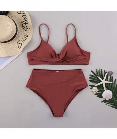 Sets Women's Swimsuits High Cut High Waisted Bikini Bottoms V Neck Push up Swim Tops Two Piece Bathing Suits - Red - CK190C24...