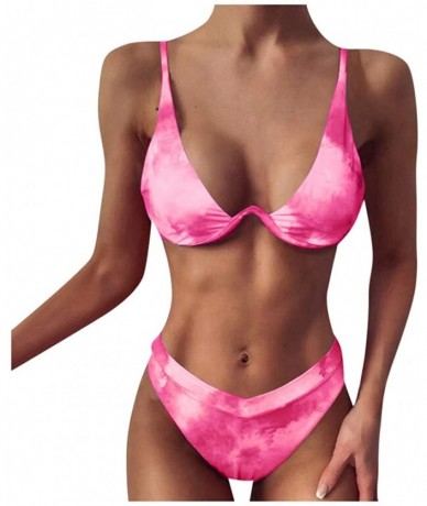 Sets Womens Bikini Set Womens Sexy Push Up Padded Bra Bathing Suits Two Piece Bandage Swimsuits Swimwear for Women S pink - C...