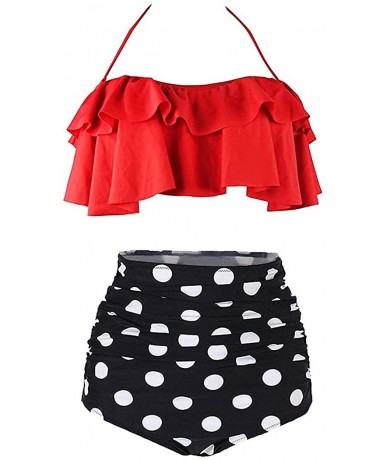 Sets Women's Retro Flounce High Waisted Bikini Set Halter Neck Ruched Tummy Control Bathing Suits Two Piece Swimsuit - Style ...