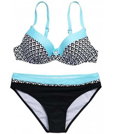 Sets Women's Two Pieces Swimwear Ladies Sexy Padded Push up Bra Bikini Set Swimsuit Beach Bathing Suit Beachwear Blue - C018U...