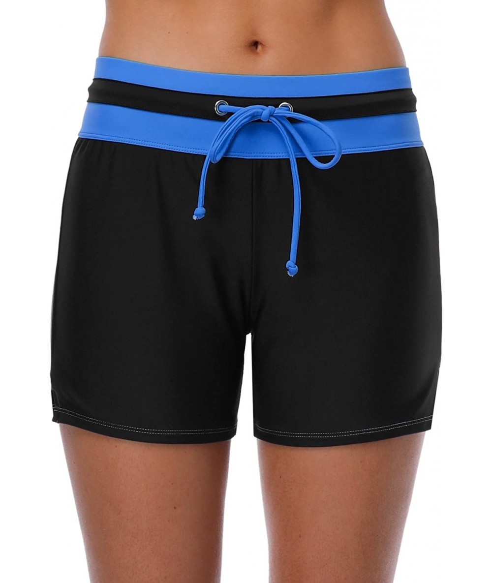 Tankinis Women Stretch Swim Shorts Drawstring Swimsuit Bottoms Sports Boardshorts - Black/Royal - CY18L75OC92 $32.84