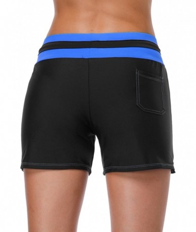 Tankinis Women Stretch Swim Shorts Drawstring Swimsuit Bottoms Sports Boardshorts - Black/Royal - CY18L75OC92 $32.84