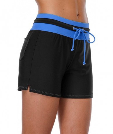 Tankinis Women Stretch Swim Shorts Drawstring Swimsuit Bottoms Sports Boardshorts - Black/Royal - CY18L75OC92 $32.84