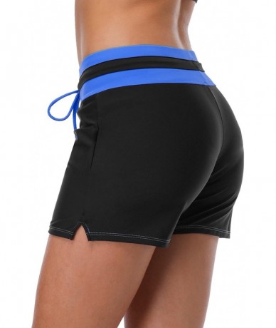 Tankinis Women Stretch Swim Shorts Drawstring Swimsuit Bottoms Sports Boardshorts - Black/Royal - CY18L75OC92 $32.84