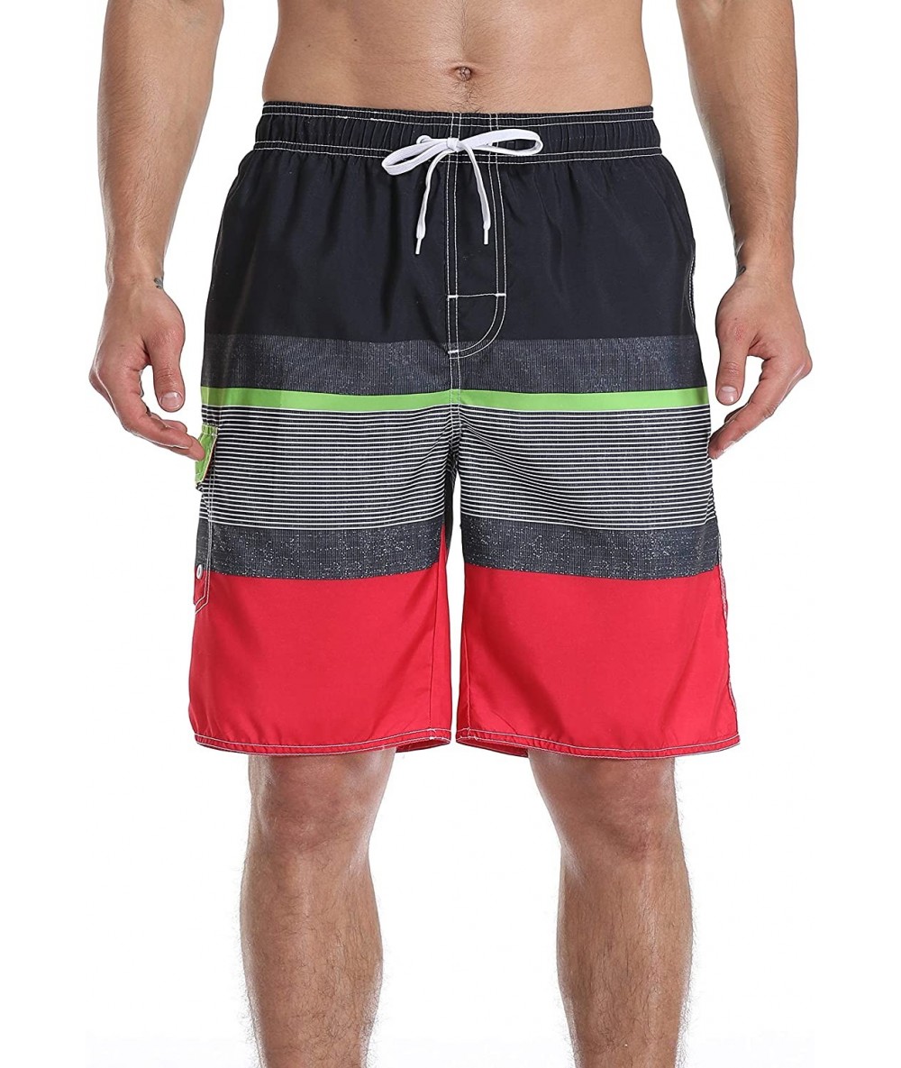 Board Shorts Men's Swim Trunks Beach Board Shorts Dry Quickly Stripe Bathing Suits - Black-red - CB194I0WXIK $27.90