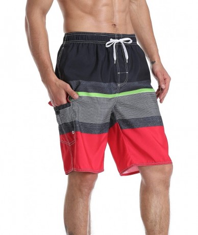 Board Shorts Men's Swim Trunks Beach Board Shorts Dry Quickly Stripe Bathing Suits - Black-red - CB194I0WXIK $27.90