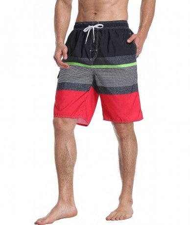 Board Shorts Men's Swim Trunks Beach Board Shorts Dry Quickly Stripe Bathing Suits - Black-red - CB194I0WXIK $27.90