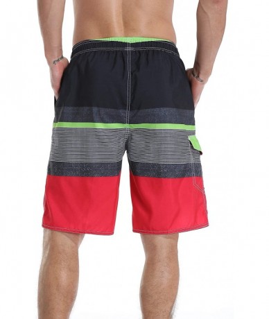 Board Shorts Men's Swim Trunks Beach Board Shorts Dry Quickly Stripe Bathing Suits - Black-red - CB194I0WXIK $27.90