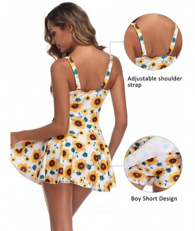 One-Pieces Women's Plus Size Floral Swimdress Tummy Control One Piece Swimsuit - Sunflower - CH18XQ9KEDU $51.49