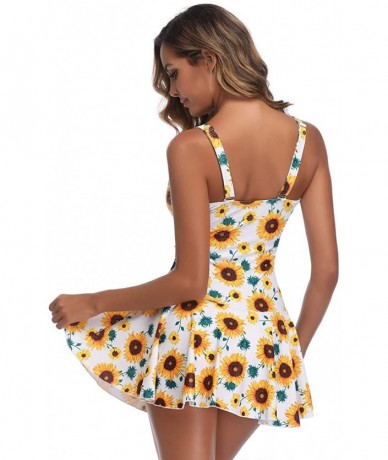 One-Pieces Women's Plus Size Floral Swimdress Tummy Control One Piece Swimsuit - Sunflower - CH18XQ9KEDU $51.49