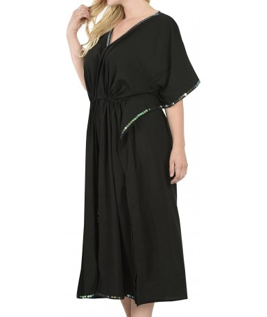 Cover-Ups Women's Maxi Kaftan Kimono Dresses Loungewear Cover Ups Hand Batik A - Black_k824 - CD12OHZJ1TR $38.49