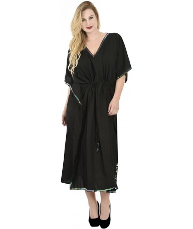 Cover-Ups Women's Maxi Kaftan Kimono Dresses Loungewear Cover Ups Hand Batik A - Black_k824 - CD12OHZJ1TR $38.49