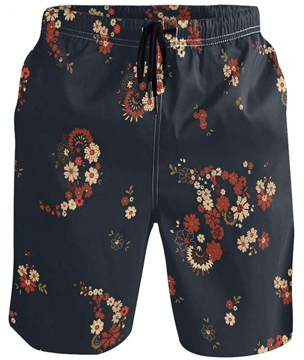 Board Shorts Pretty Boho Floral Mens Swim Trunks Quick Dry Board Shorts Summer Beach Short with Pockets - CG19E8X2GUL $42.13