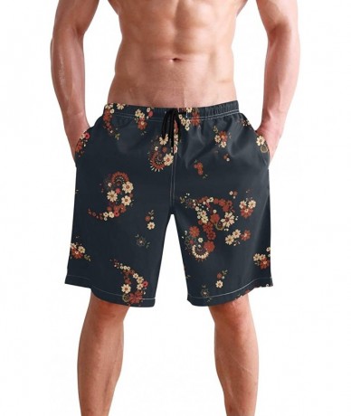 Board Shorts Pretty Boho Floral Mens Swim Trunks Quick Dry Board Shorts Summer Beach Short with Pockets - CG19E8X2GUL $42.13