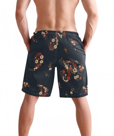 Board Shorts Pretty Boho Floral Mens Swim Trunks Quick Dry Board Shorts Summer Beach Short with Pockets - CG19E8X2GUL $42.13