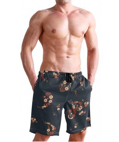 Board Shorts Pretty Boho Floral Mens Swim Trunks Quick Dry Board Shorts Summer Beach Short with Pockets - CG19E8X2GUL $42.13