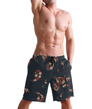 Board Shorts Pretty Boho Floral Mens Swim Trunks Quick Dry Board Shorts Summer Beach Short with Pockets - CG19E8X2GUL $42.13