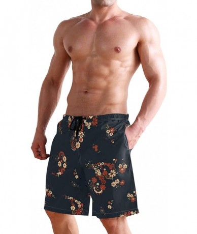 Board Shorts Pretty Boho Floral Mens Swim Trunks Quick Dry Board Shorts Summer Beach Short with Pockets - CG19E8X2GUL $42.13