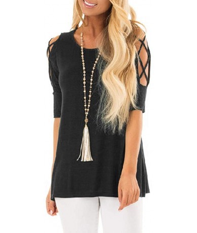 Tops Women's Comfy Casual Long Sleeve Side Twist Knotted Tops Blouse Tunic T Shirts - A-black - C2195NGMXHI $26.78