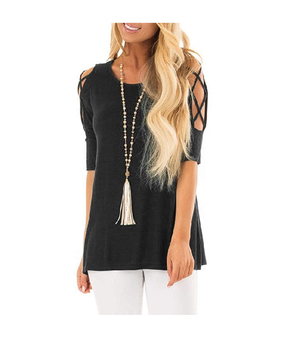 Tops Women's Comfy Casual Long Sleeve Side Twist Knotted Tops Blouse Tunic T Shirts - A-black - C2195NGMXHI $26.78