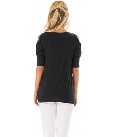 Tops Women's Comfy Casual Long Sleeve Side Twist Knotted Tops Blouse Tunic T Shirts - A-black - C2195NGMXHI $26.78