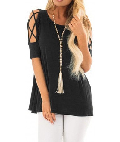 Tops Women's Comfy Casual Long Sleeve Side Twist Knotted Tops Blouse Tunic T Shirts - A-black - C2195NGMXHI $26.78