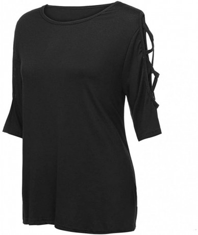 Tops Women's Comfy Casual Long Sleeve Side Twist Knotted Tops Blouse Tunic T Shirts - A-black - C2195NGMXHI $26.78