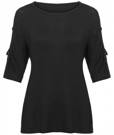 Tops Women's Comfy Casual Long Sleeve Side Twist Knotted Tops Blouse Tunic T Shirts - A-black - C2195NGMXHI $26.78