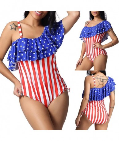 One-Pieces CoedfaWomen Plus Size American Flag One Piece Bikini Swimwear Beachwear Tankini Dress - Red - CN18SM4G2LO $31.67