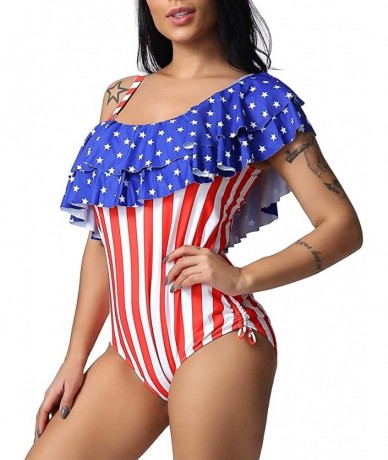 One-Pieces CoedfaWomen Plus Size American Flag One Piece Bikini Swimwear Beachwear Tankini Dress - Red - CN18SM4G2LO $31.67