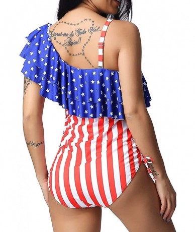 One-Pieces CoedfaWomen Plus Size American Flag One Piece Bikini Swimwear Beachwear Tankini Dress - Red - CN18SM4G2LO $31.67