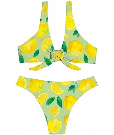 Sets Women's Bikini Swimsuit Fruit Floral Print Hawaiian Two Piece Bathing Suit Swimwear - Lemon - CA19723LRDD $39.38