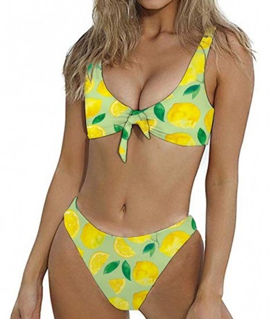 Sets Women's Bikini Swimsuit Fruit Floral Print Hawaiian Two Piece Bathing Suit Swimwear - Lemon - CA19723LRDD $39.38