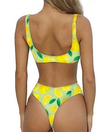 Sets Women's Bikini Swimsuit Fruit Floral Print Hawaiian Two Piece Bathing Suit Swimwear - Lemon - CA19723LRDD $39.38