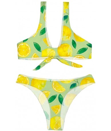 Sets Women's Bikini Swimsuit Fruit Floral Print Hawaiian Two Piece Bathing Suit Swimwear - Lemon - CA19723LRDD $39.38