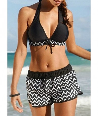 Sets Women's Bikini Set With Boyshort Push Up 2 Piece Swimsuit Bikini - X Black - CZ18QHKQTCE $30.83