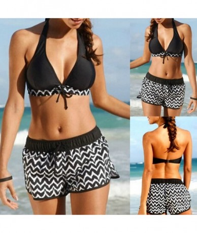 Sets Women's Bikini Set With Boyshort Push Up 2 Piece Swimsuit Bikini - X Black - CZ18QHKQTCE $30.83