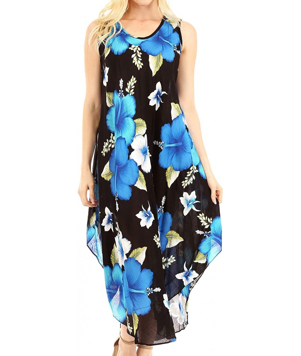 Cover-Ups Women's Casual Summer Floral Print Sleeveless Loose Dress Cover-up - B-blue - CZ194A6NXO8 $39.29