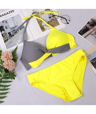 Sets Women's Sexy Push Up Bikini Set Two Pieces Swimsuit Solid Halter Padded Swimwear Bathing Suit - Yellow - CS18Q07S8NO $47.08