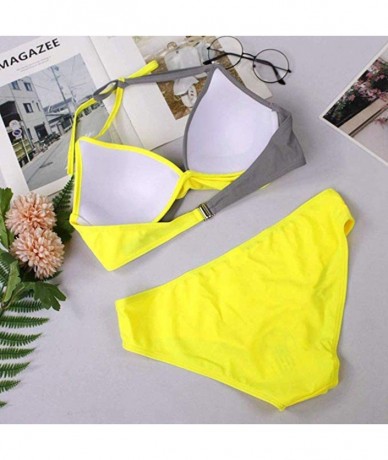 Sets Women's Sexy Push Up Bikini Set Two Pieces Swimsuit Solid Halter Padded Swimwear Bathing Suit - Yellow - CS18Q07S8NO $47.08